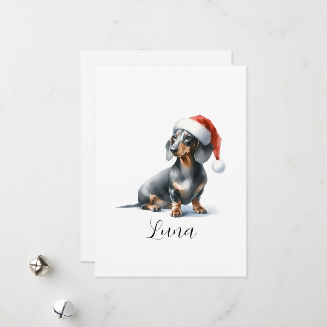 Cartes Pour Fêtes Annuelles Casquette de chien noir de Noël (Devant/Arrière en situation)