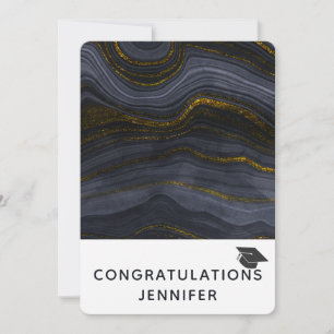 Cartes Pour Fêtes Annuelles Casquette de graduation moderne Black & Gold Agate