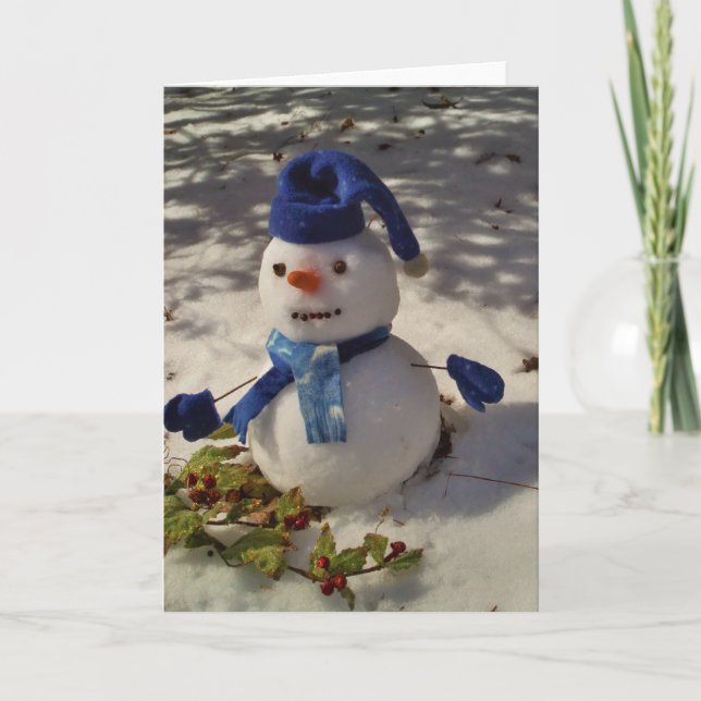 Cartes Pour Fêtes Annuelles Casquette et écharpe de withBlue de bonhomme de (Devant)