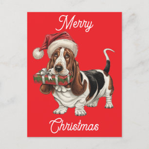 Cartes Pour Fêtes Annuelles casquette santa portant basset hound personnalisée