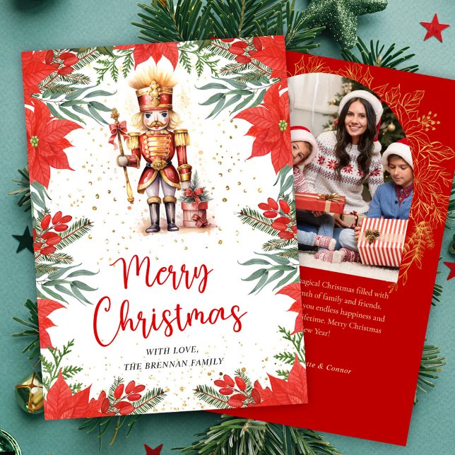 Cartes Pour Fêtes Annuelles Casse-noisette botanique Photo Joyeux Noël (Botanical Nutcracker Photo Merry Christmas Holiday Card)