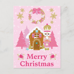 Cartes Pour Fêtes Annuelles Casse-noisette de Noël rose et maison en pain d'ép