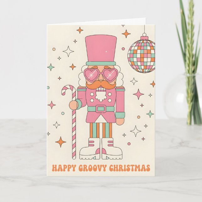 Cartes Pour Fêtes Annuelles Casse-Noisette Rétro Groovy Joyeux Noël (Devant)