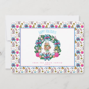 Cartes Pour Fêtes Annuelles Casse-noisette rose personnalisée Wreath