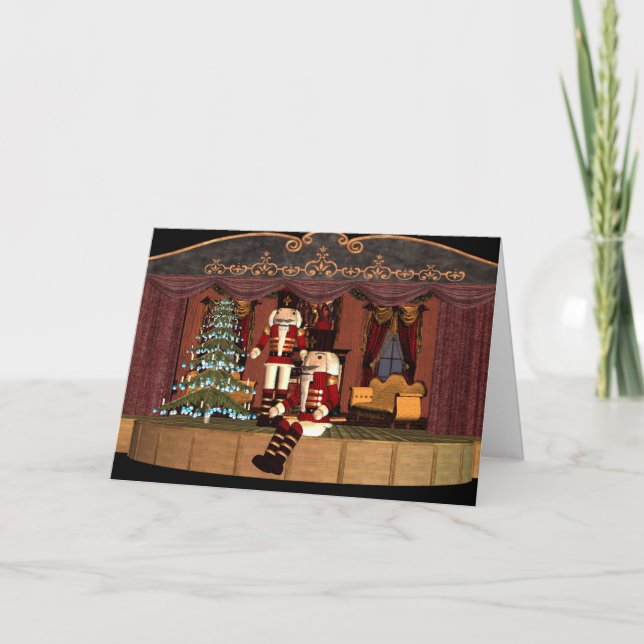 Cartes Pour Fêtes Annuelles Casse-noix sur scène avec arbre de vacances (Devant)