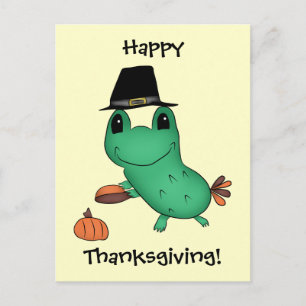 Cartes Pour Fêtes Annuelles Cassie's Thanksgiving pilgrim frog