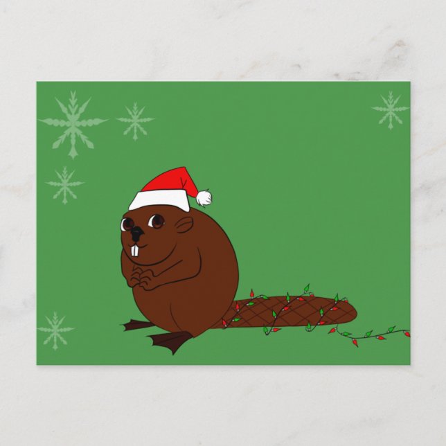 Cartes Pour Fêtes Annuelles castor dans un chapeau santa (Devant)