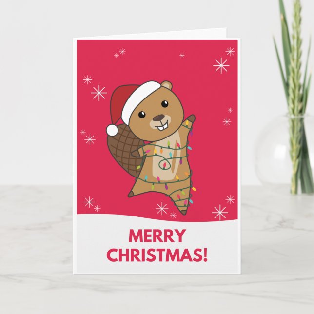 Cartes Pour Fêtes Annuelles Castor Joyeux Noël Animaux d'hiver Castors (Devant)