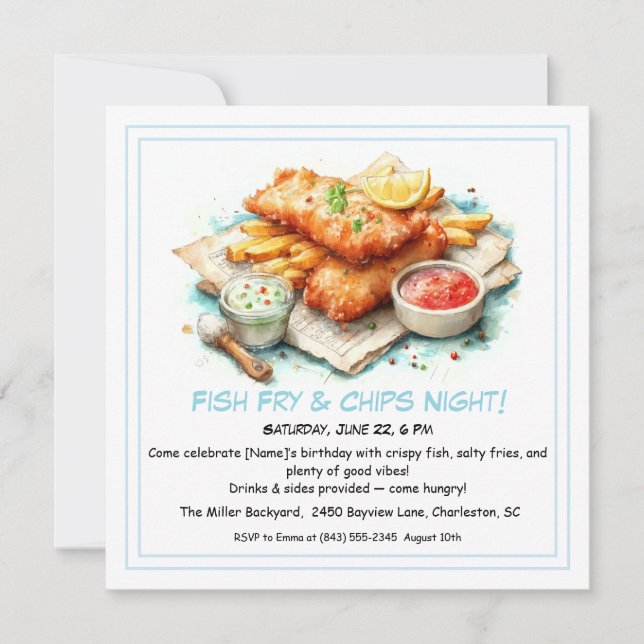 Cartes Pour Fêtes Annuelles Casual Seafood - Fish Fry & Chips Birthday  (Devant)