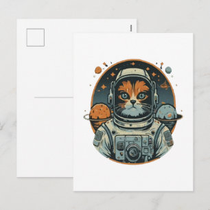 Cartes Pour Fêtes Annuelles Cat-astronaute sur les Astéroïdes