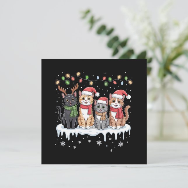 Cartes Pour Fêtes Annuelles Cat Christmas LightS Père Noël Amoureux des chats  (Debout devant)