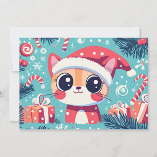 Cartes Pour Fêtes Annuelles Cat Cute Xmas Sucre de canne Cadeaux Texte personn