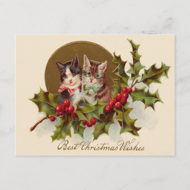 Cartes Pour Fêtes Annuelles Cat Kitten Holly Winterberry (Devant)