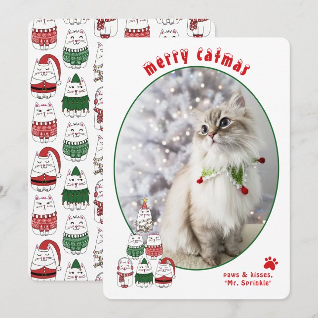 Cartes Pour Fêtes Annuelles Cat Lover Cute Festive Cat Photo Christmas (Devant / Derrière)