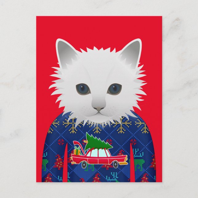 CARTES POUR FÊTES ANNUELLES CAT WEARING CHRISTMAS SWEATER POSTCARDS (Devant)