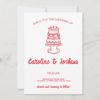 Cartes Pour Fêtes Annuelles Câteau rouge Quirky Glissé à la main rétro Mariage