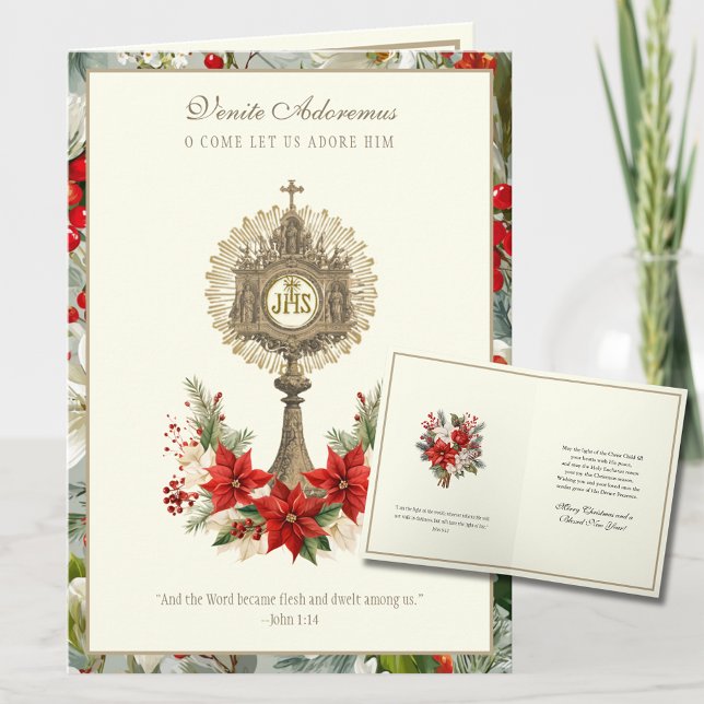 Cartes Pour Fêtes Annuelles Catholic Christmas Eucharist Poinsettia Floral (Créateur téléchargé)