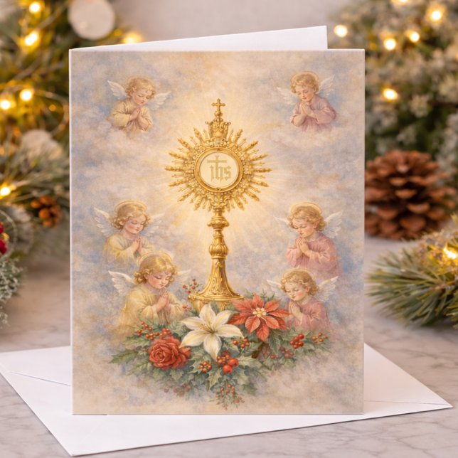 Cartes Pour Fêtes Annuelles Catholic Christmas Eucharistic Adoration Angels (Créateur téléchargé)