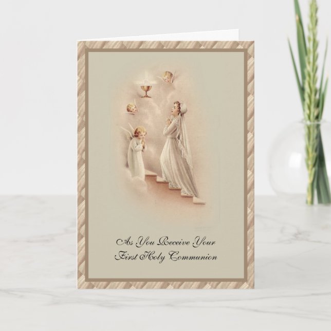 Cartes Pour Fêtes Annuelles Catholique Première Sainte Communion pour Fille av (Devant)