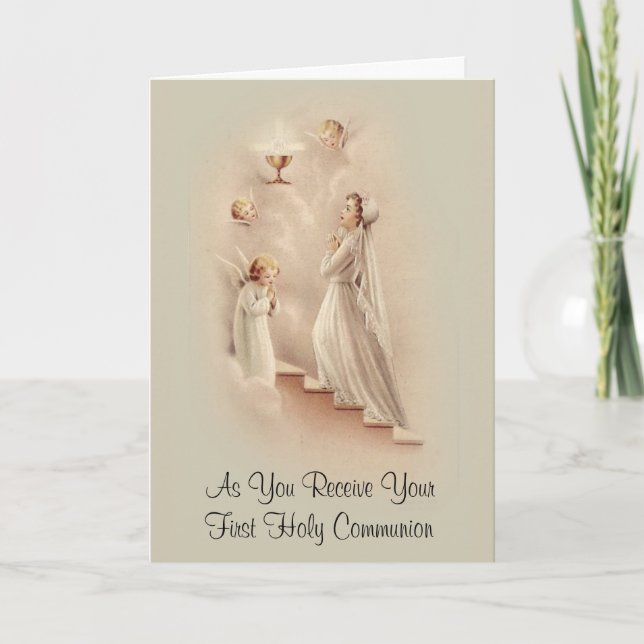 Cartes Pour Fêtes Annuelles Catholique Première Sainte Communion pour Fille av (Devant)