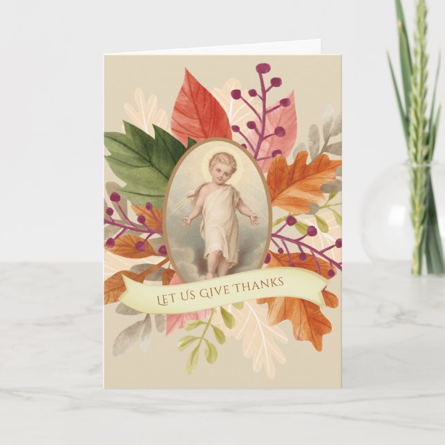 Cartes Pour Fêtes Annuelles Catholique Thanksgiving Enfant Jésus départ automn (Devant)