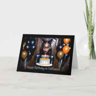 Cartes Pour Fêtes Annuelles Catwoman en cuir - Anniversaire d'Halloween