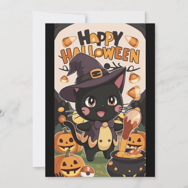 Cartes Pour Fêtes Annuelles Cauldron Editable Halloween heureux (Devant)