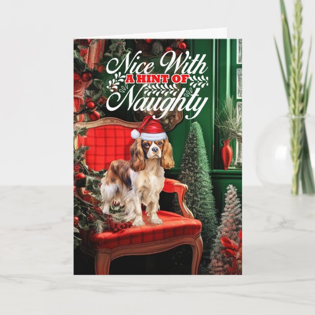 Cartes Pour Fêtes Annuelles Cavalier Espagnol Chien de Noël Naughty ou Nice (Devant)