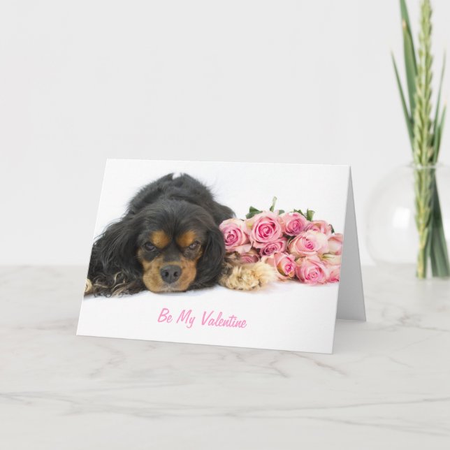 Cartes Pour Fêtes Annuelles Cavalier King Charles Spaniel Et Rose Valentine (Devant)