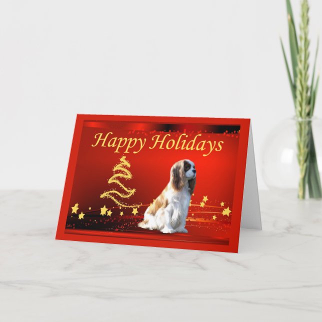 Cartes Pour Fêtes Annuelles Cavalier King Charles Spaniel Étoiles de Noël Gree (Devant)