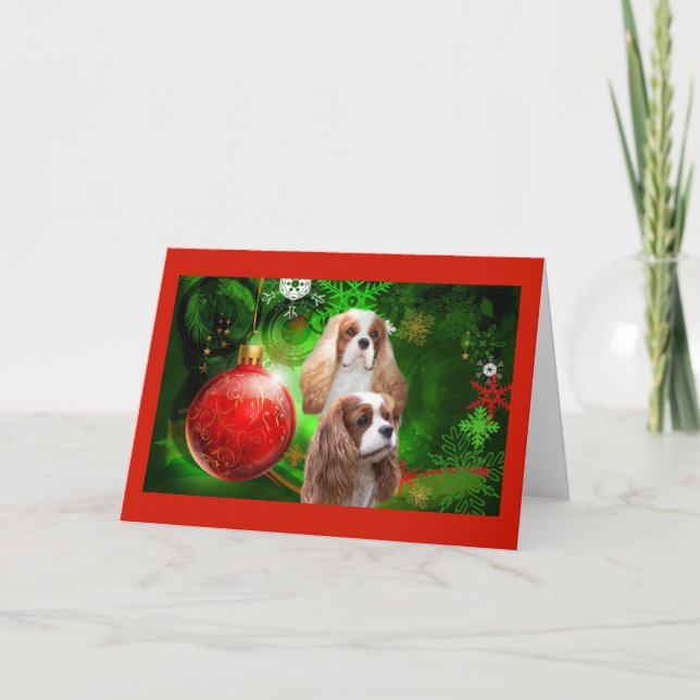 Cartes Pour Fêtes Annuelles Cavalier King Charles Spaniel Noël Rouge Ball G (Devant)