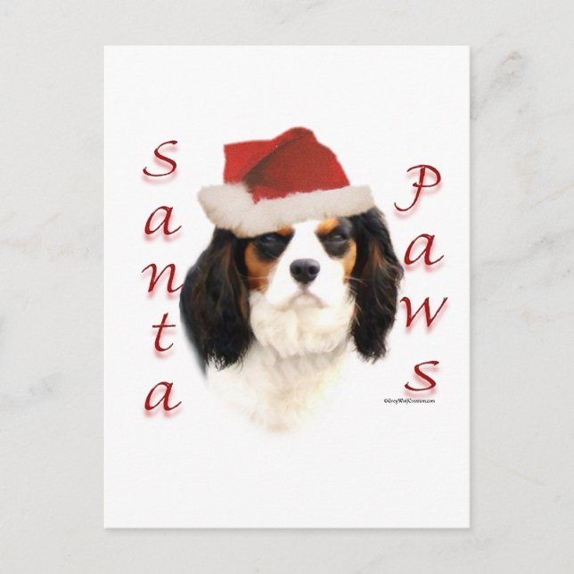 Cartes Pour Fêtes Annuelles Cavalier King Charles Spaniel Père Noël Paws (Devant)