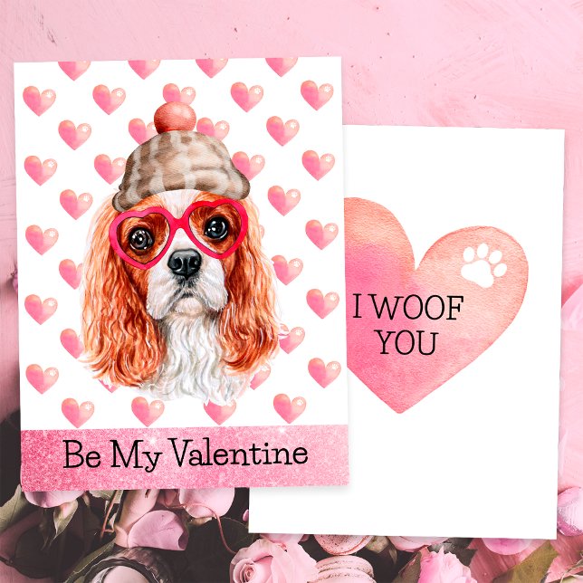 Cartes Pour Fêtes Annuelles Cavalier Spaniel I Woof You Dog Valentine's Day (Créateur téléchargé)