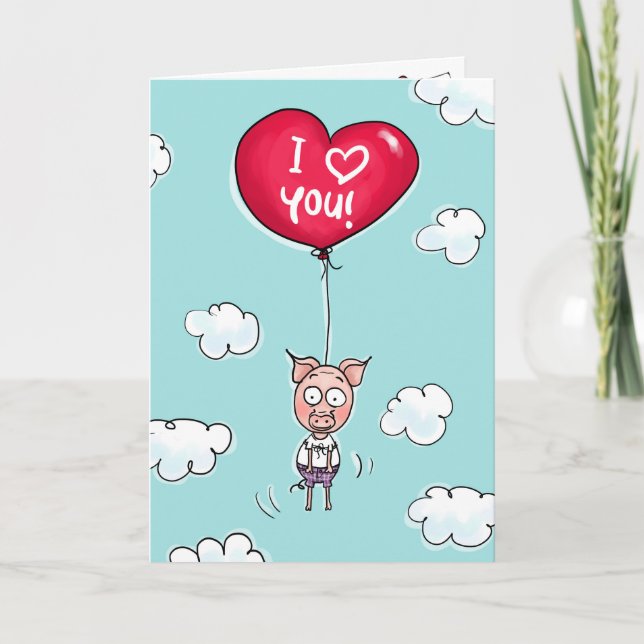 Cartes Pour Fêtes Annuelles Ce cochon t'aime. (Devant)