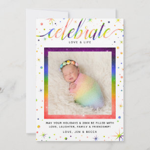 Cartes Pour Fêtes Annuelles Célébrez l'amour + les flocons de neige   Arc en c