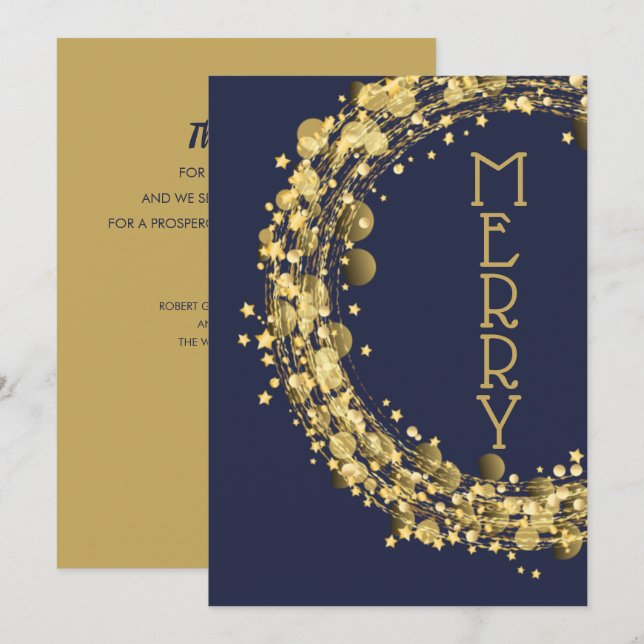 Cartes Pour Fêtes Annuelles Cercles et étoiles sur bleu marine (Devant / Derrière)