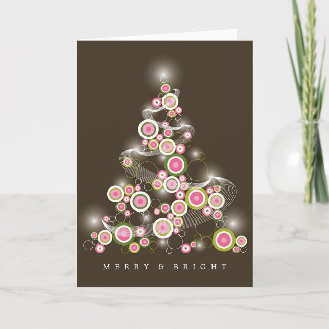 Cartes Pour Fêtes Annuelles Cercles moisis roses brillants Arbre de Noël Abstr (Devant)