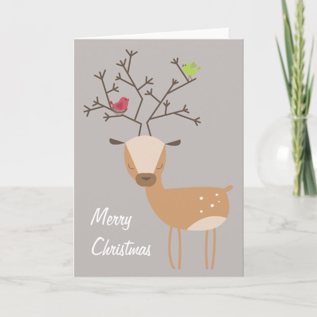 Cartes Pour Fêtes Annuelles Cerf aux oiseaux (Devant)