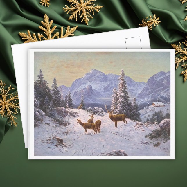 Cartes Pour Fêtes Annuelles Cerf avec troupeau en Art d'hiver (Créateur téléchargé)
