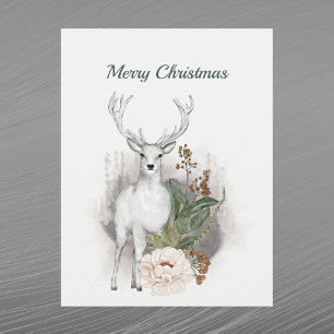 Cartes Pour Fêtes Annuelles Cerf Blanc de Noël Aquarelle Florale