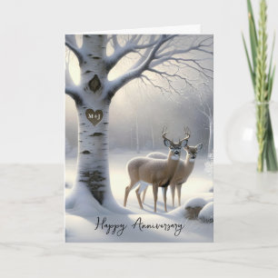 Cartes Pour Fêtes Annuelles Cerf d'anniversaire avec initiales sur le cœur d'a