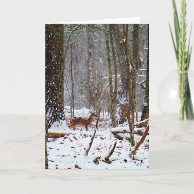 Cartes Pour Fêtes Annuelles Cerf dans la chute de neige (Devant)