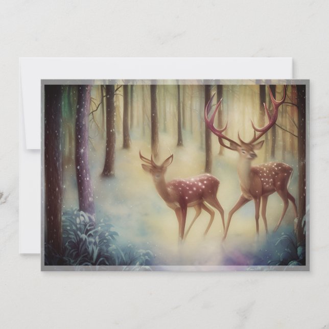 Cartes Pour Fêtes Annuelles Cerf dans les bois neigeux budget Noël (Devant)
