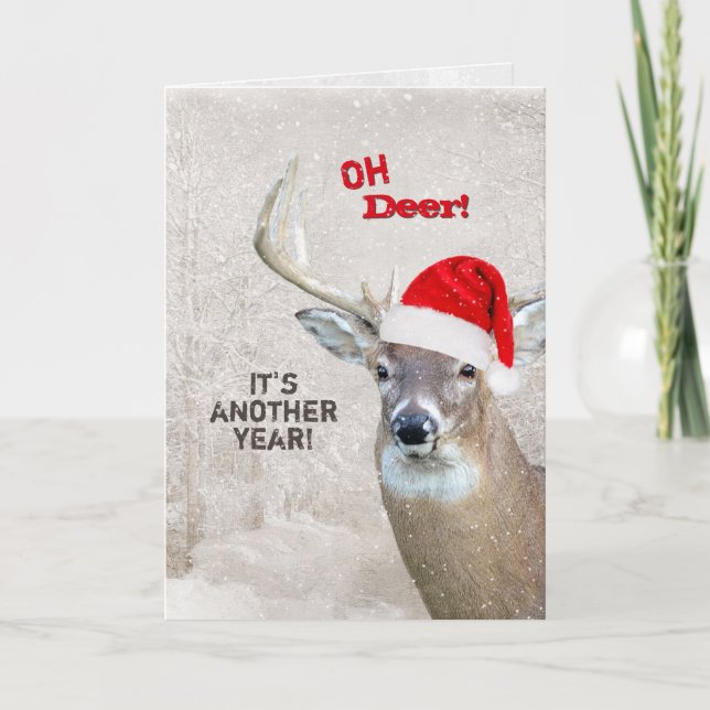 Cartes Pour Fêtes Annuelles Cerf de Noël avec chapeau de Père Noël (Devant)