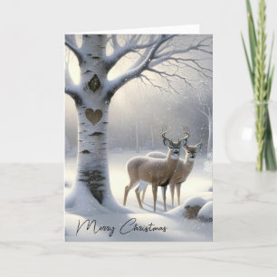 Cartes Pour Fêtes Annuelles Cerf de Noël debout près d'un bouleau