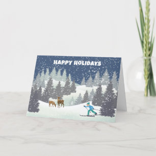 Cartes Pour Fêtes Annuelles Cerf De Noël Et Ski De Fond
