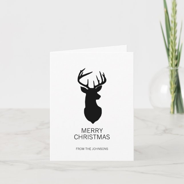 Cartes Pour Fêtes Annuelles Cerf de Noël noir et blanc (Devant)