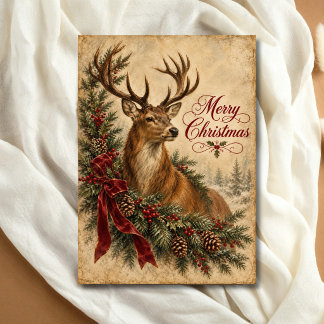 Cartes Pour Fêtes Annuelles Cerf de Noël vintage Rustique Stag Woodland