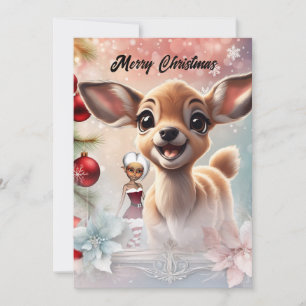 Cartes Pour Fêtes Annuelles Cerf doux et elfes mignons