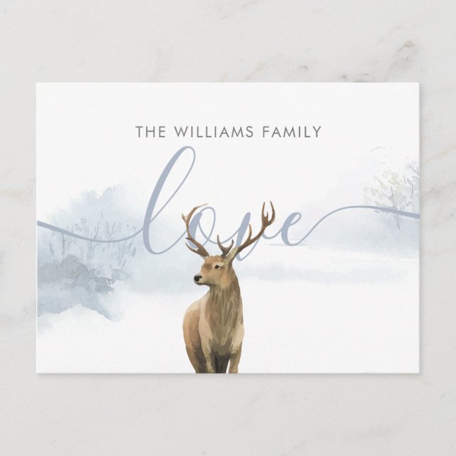 Cartes Pour Fêtes Annuelles Cerf élégant de Noël en bois hivernal (Devant)